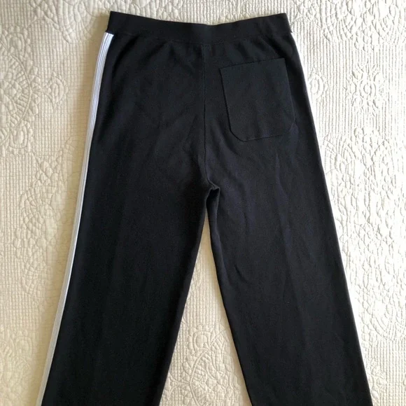 SANDRO PARIS Women’s Black High Waisted White Stripe Wide-Leg Knit Pants Sz 4